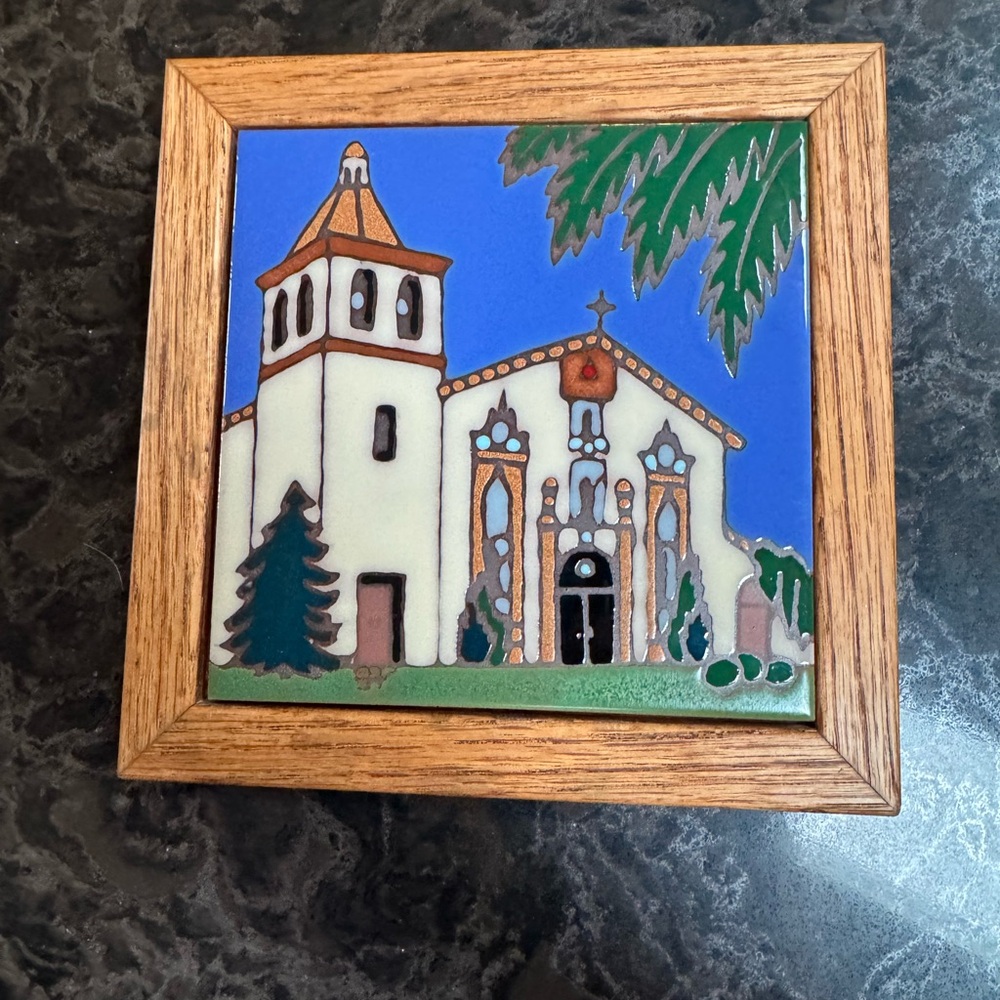 Vintage Santa Clara de Asis eighth mission church triton tile trivet 7.5” x 7.5”